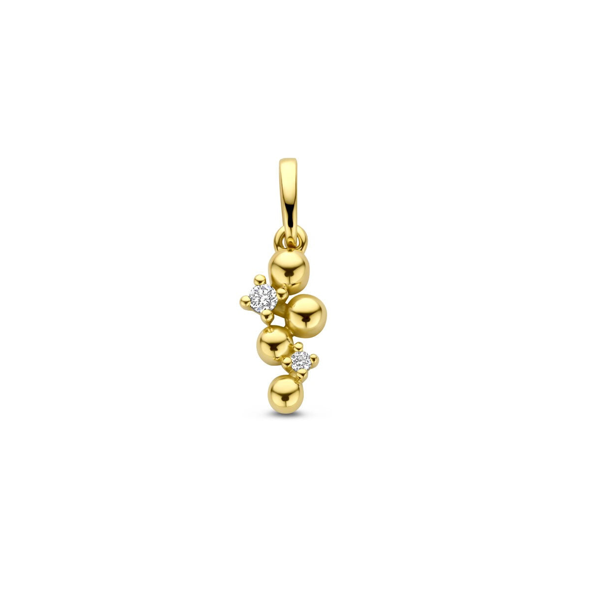 Hänger aus 14 Karat Gelbgold mit drei kleinen Diamanten und runden goldenen Elementen