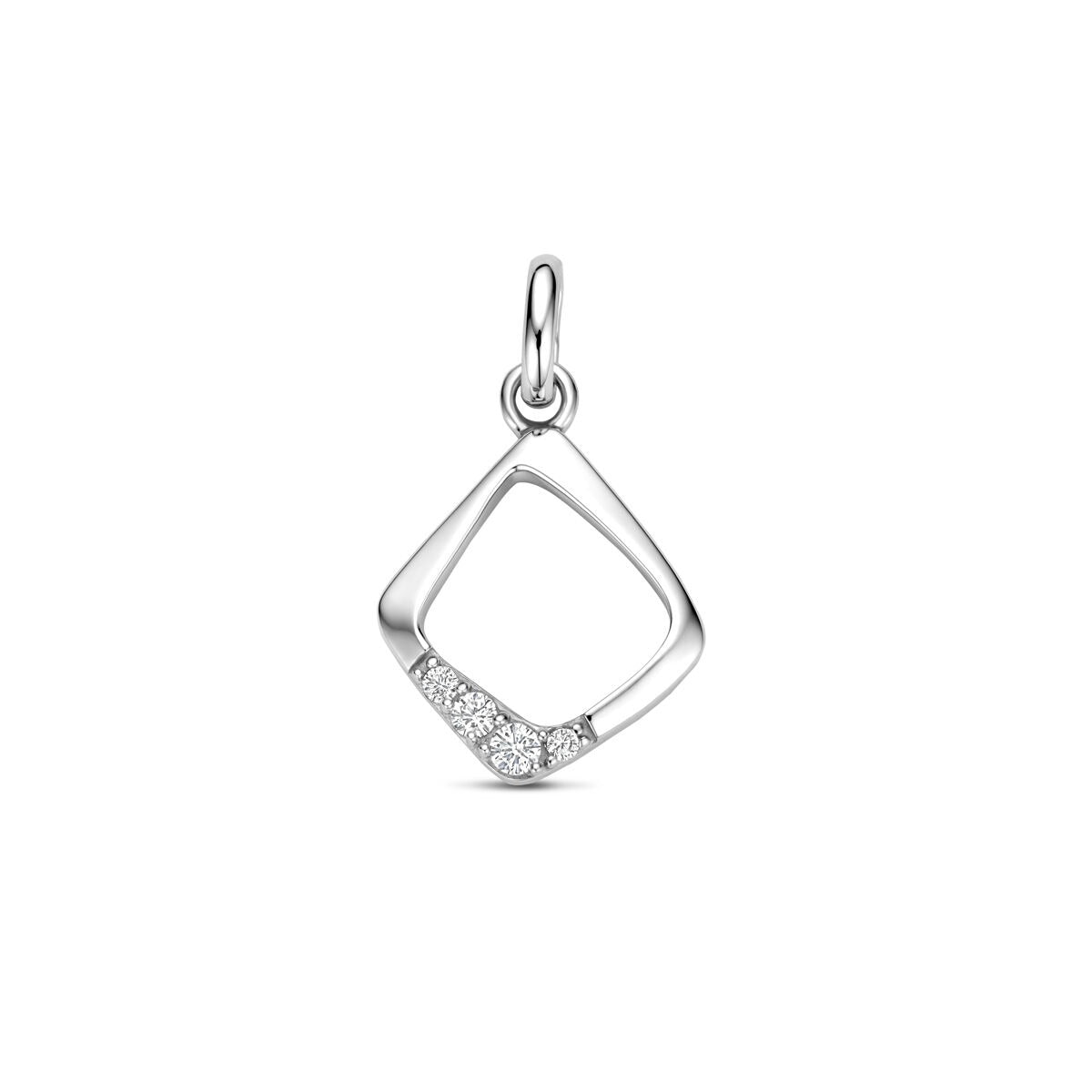 Silberner Anhänger in rhombischer Form mit Zirkonia-Steinen, 19 x 11,5 mm