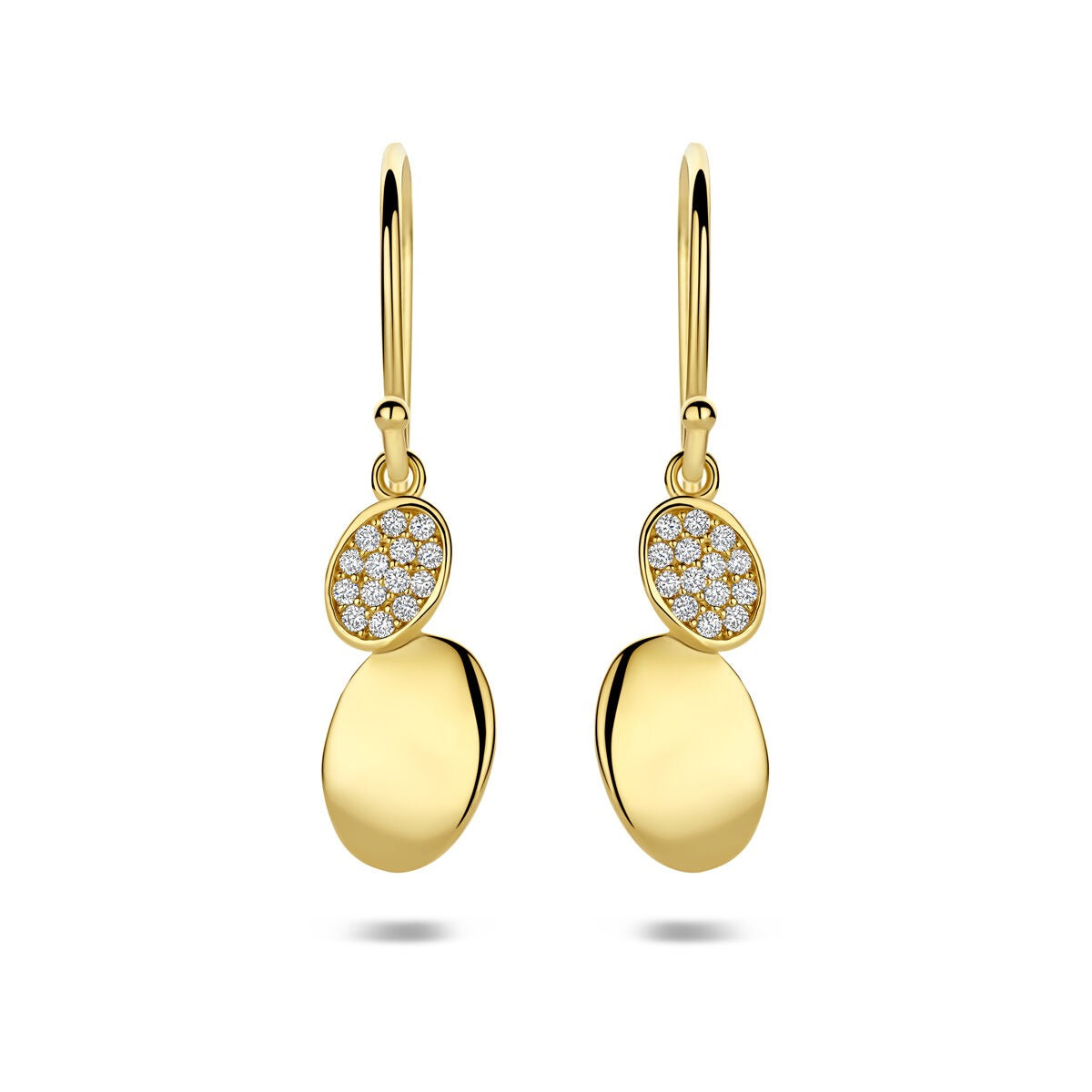9-karätige gelbgoldene Ohrhänger mit Zirkonia, ovaler Form und glänzender Oberfläche