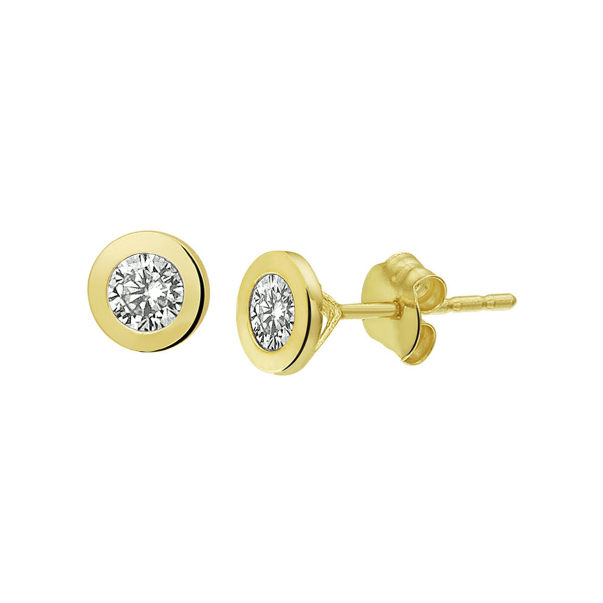 9k gelbgoldene Ohrstecker mit Zirkonia und runder Form