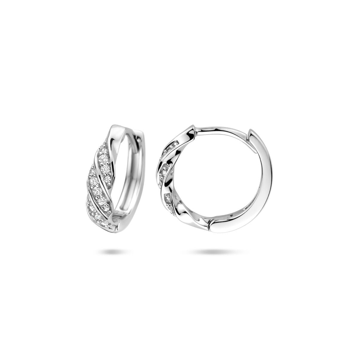 Rhodinierte 925er Silber Klappcreolen mit Zirkonia