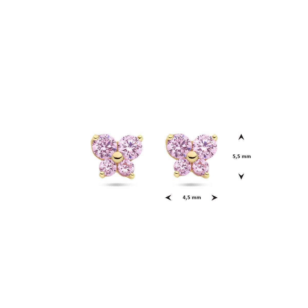 14K Gelbgold-Ohrstecker Schmetterling mit rosa Zirkonia