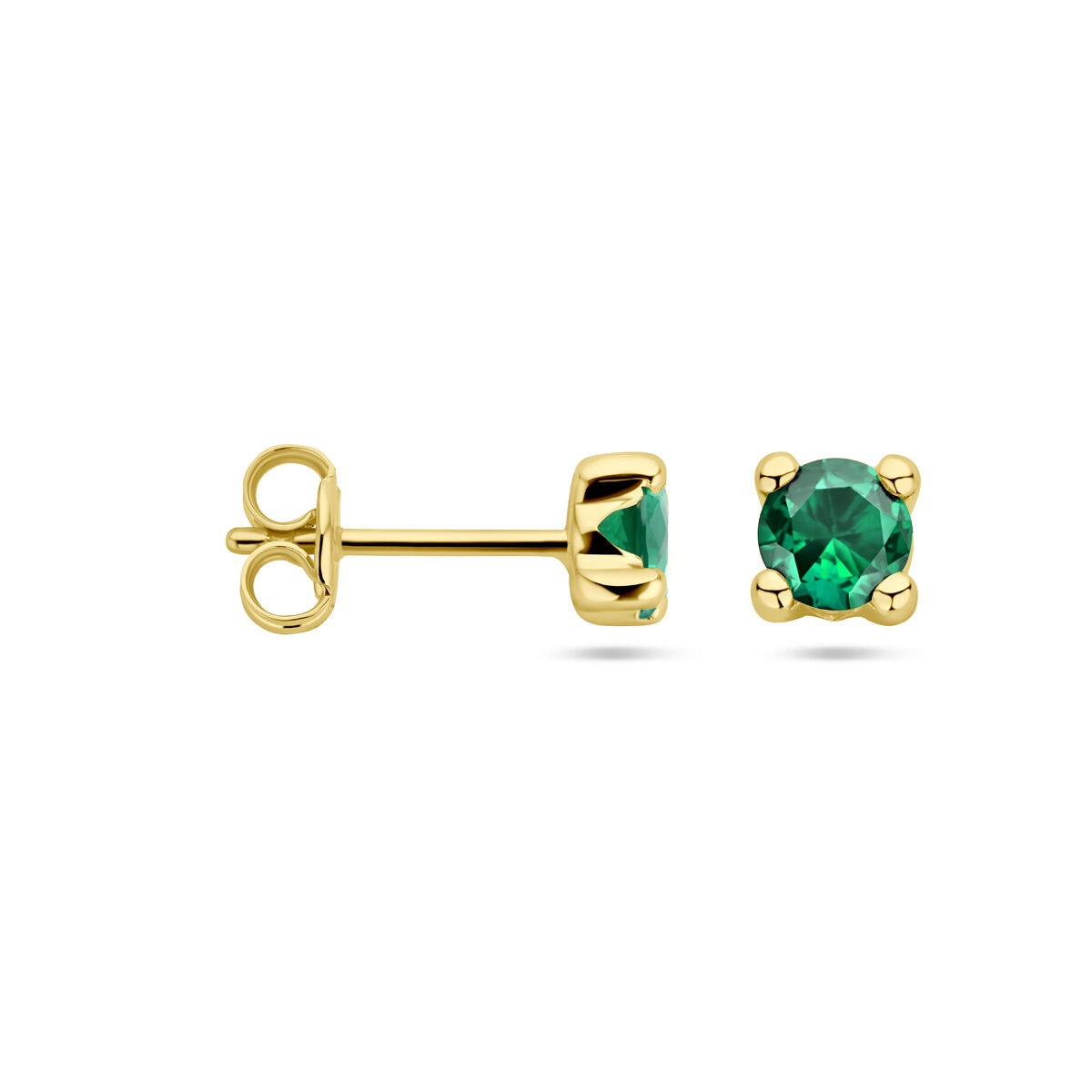 14 Karat Gelbgold-Ohrstecker mit synthetischem Smaragd.