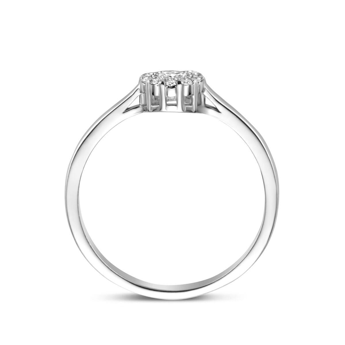 Damenring aus Silber mit brillantgeschliffenem Zirkonia in Entouragefassung