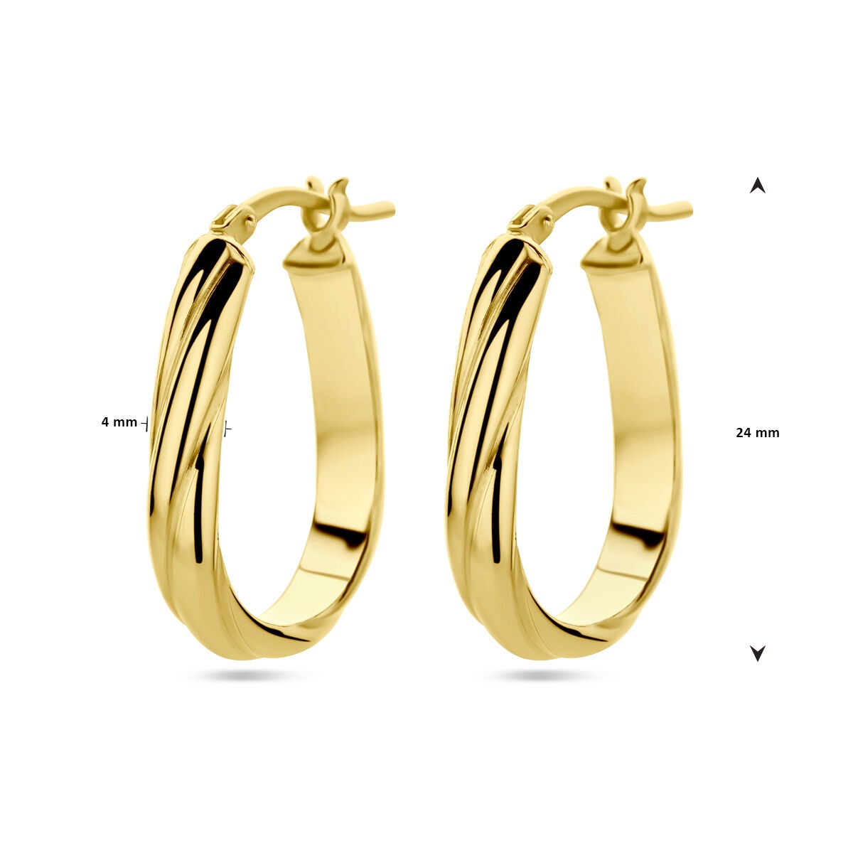 Vergoldete Silberohrringe für Damen – Gelbgold auf 925er Silber, gedrehtes Design 24 mm