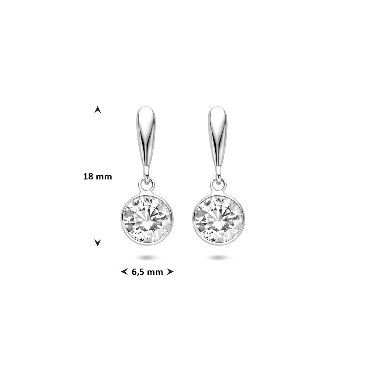 Silberne Ohrhänger, rund mit Zirkonia, 18 mm
