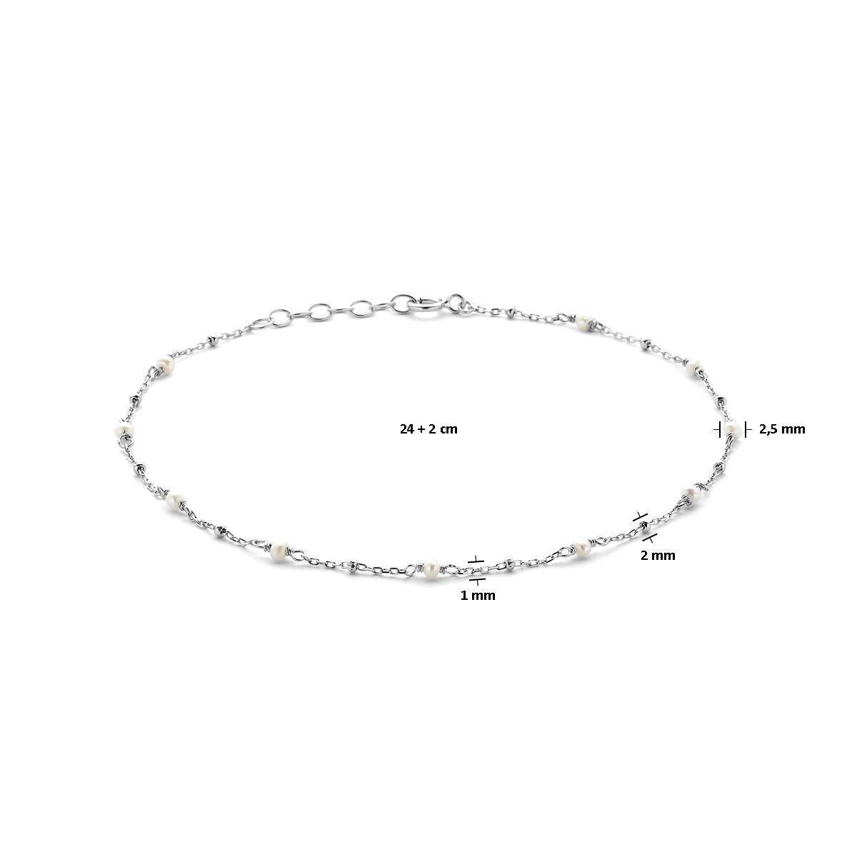 Silbernes Fußkettchen mit weißer Perle – rhodiniertes 925er Silber, 24–26 cm