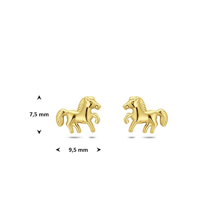 9k Geelgouden paard oorknopjes