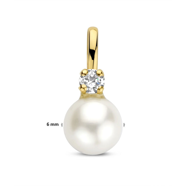 Anhänger Perle und Zirkonia 6 mm 14K Gelbgold