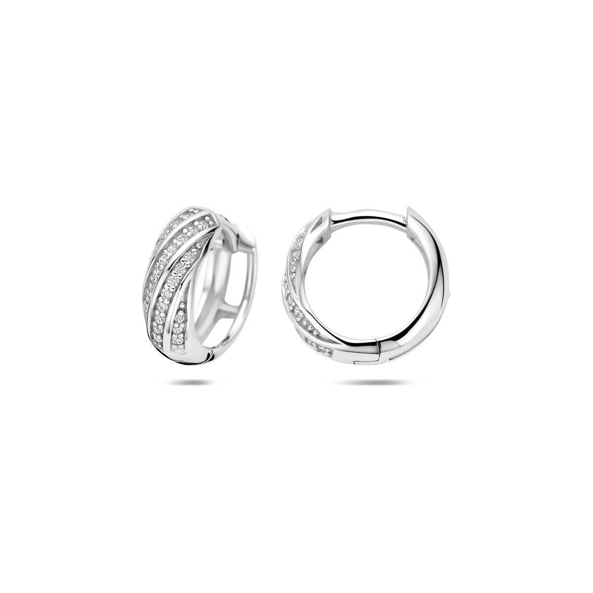 Rhodinierte 925er Silber Klappcreolen mit Zirkonia 12 x 4.5 mm