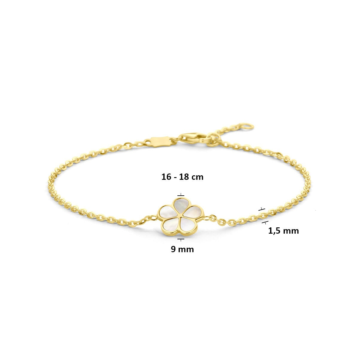 Gold Damenarmband 14k mit Perlmuttblume