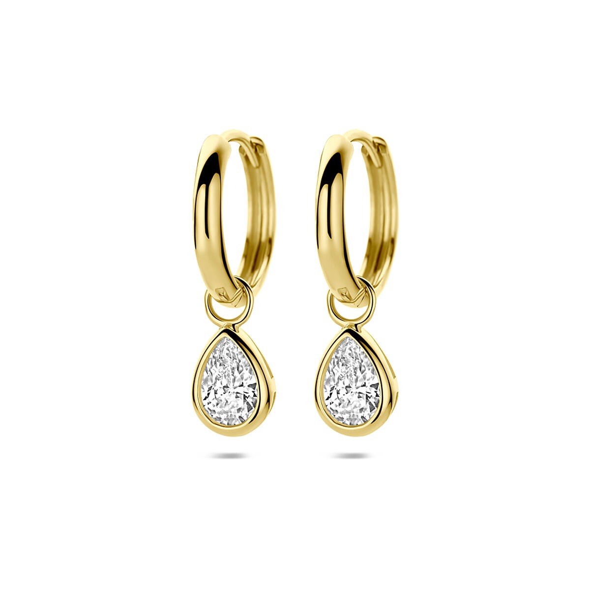 Goldene Ohringe aus 9 Karat Gelbgold mit tropfenförmigen Zirkonia-Anhängern