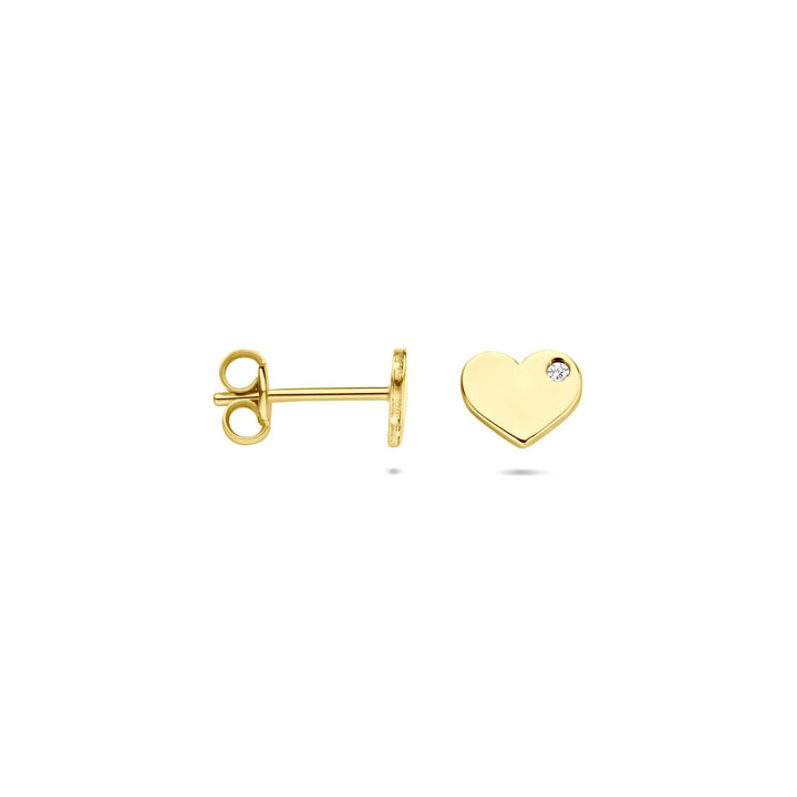 14k Geelgouden oorknoppen met hartje en zirkonia – 5 x 6 mm