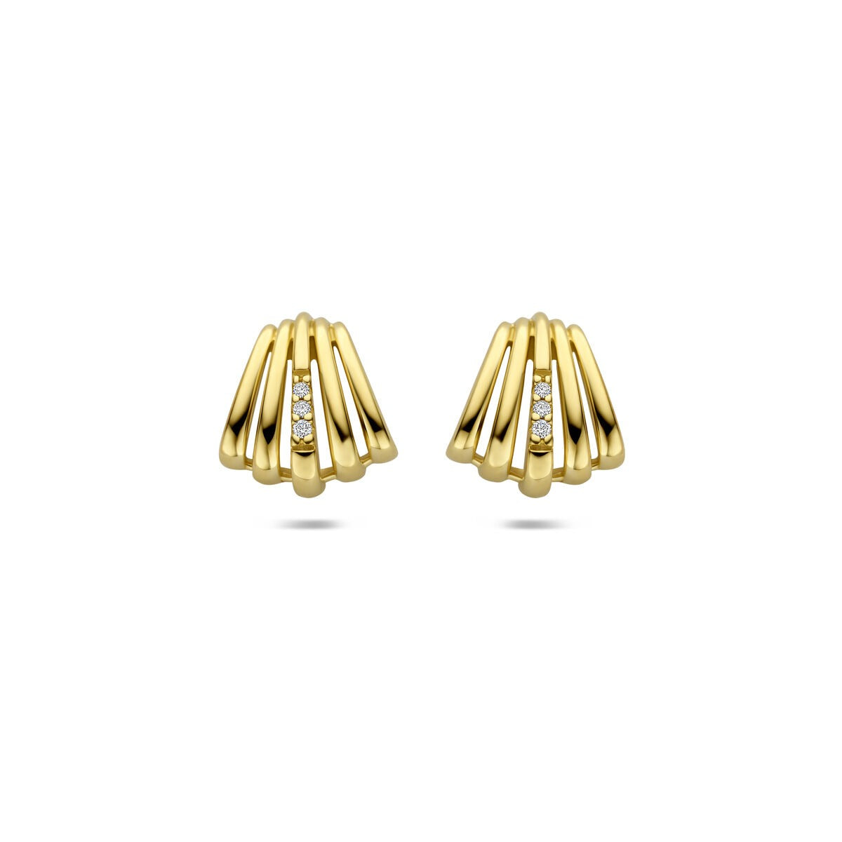 Ohrringe aus 14 Karat Gelbgold mit diamantierten Details in geschwungener Form