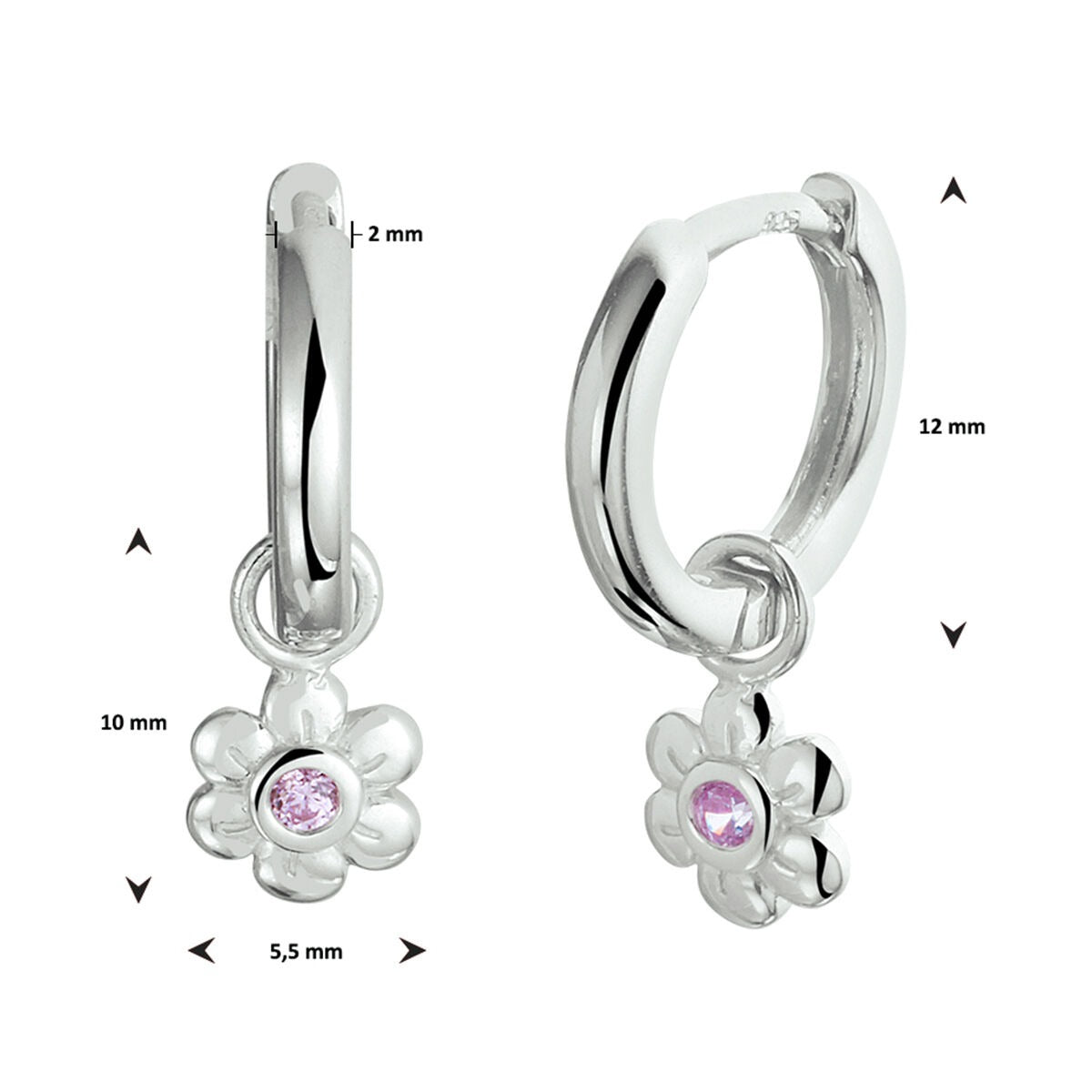 Silberne Kinderohrringe – mit Blumenanhänger und rosa Zirkonia