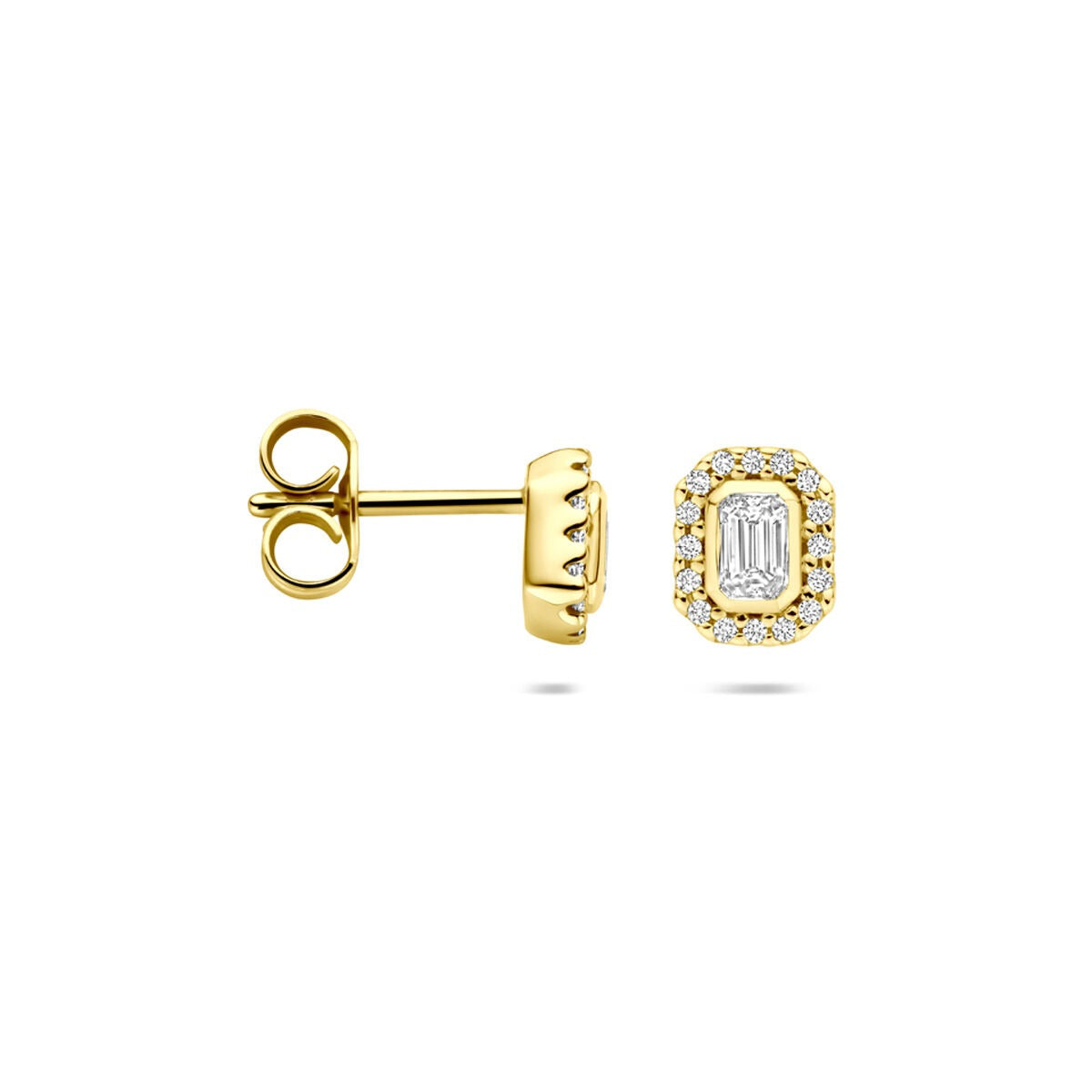 14k Gelbgold Ohrstecker mit smaragdgeschliffenem Diamanten