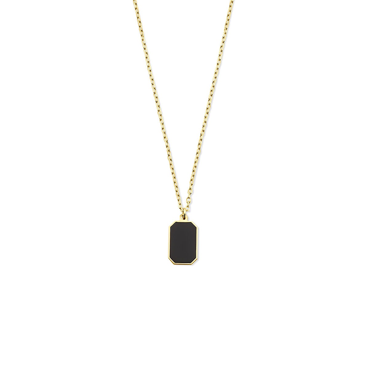 Collier aus 14k Gelbgold mit schwarzem Onyx-Anhänger in rechteckiger Form