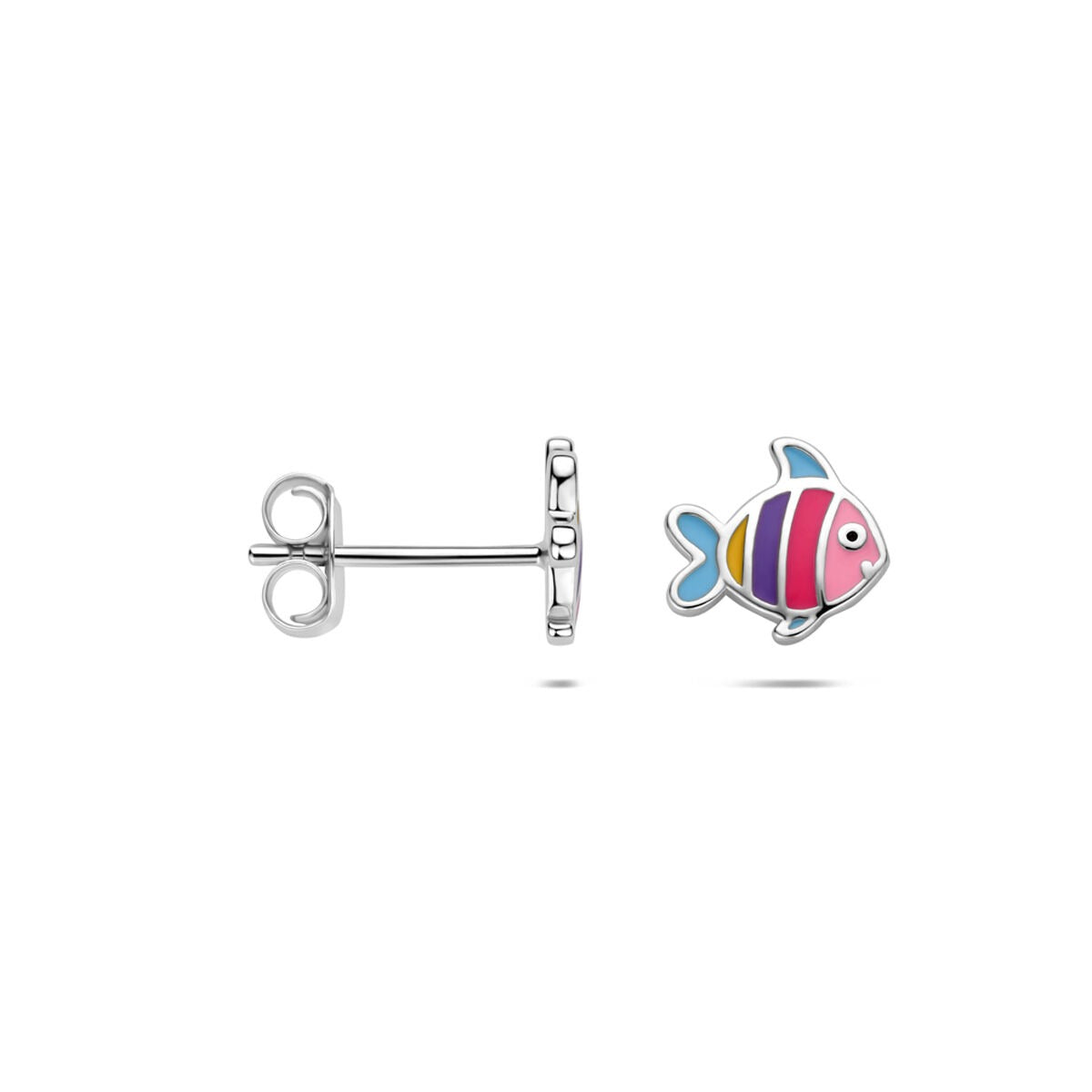 Rhodinierte 925er Silber Kinderohrstecker Fisch mit Emaille