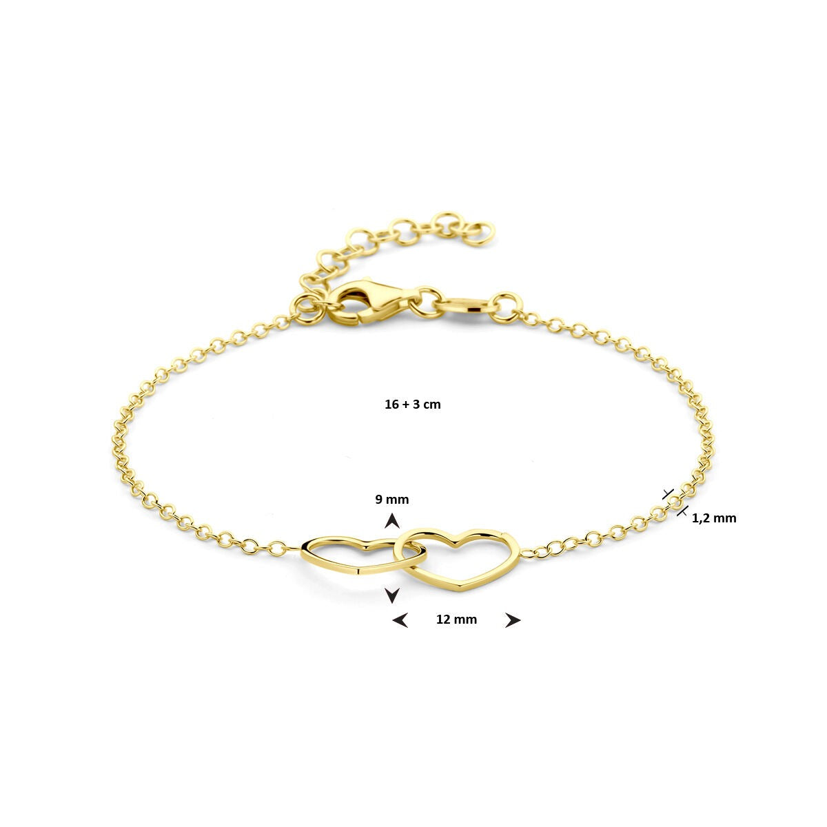 Gelbgold plattiertes 925er Silberarmband mit zwei Herzen