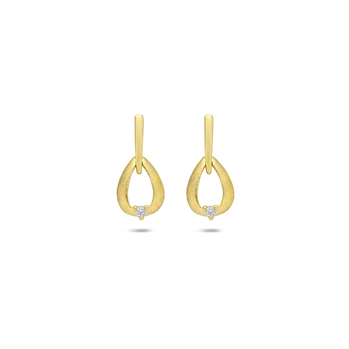 14k gelbgoldene Ohrringe mit diamantierter Oberfläche und einem kleinen Diamanten in der Mitte