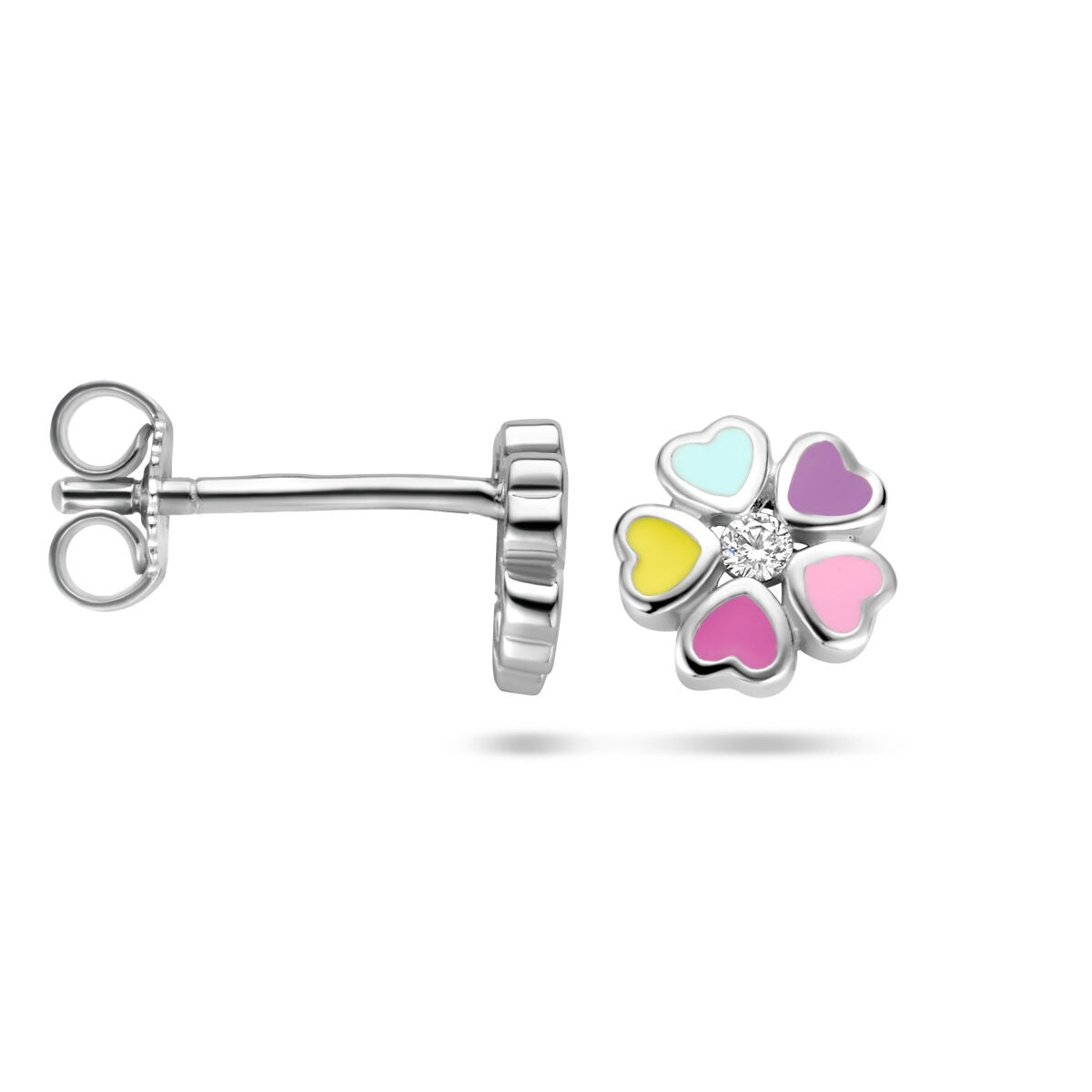 Ohrstecker Blume mit Zirkonia aus 925er rhodiniertem Silber