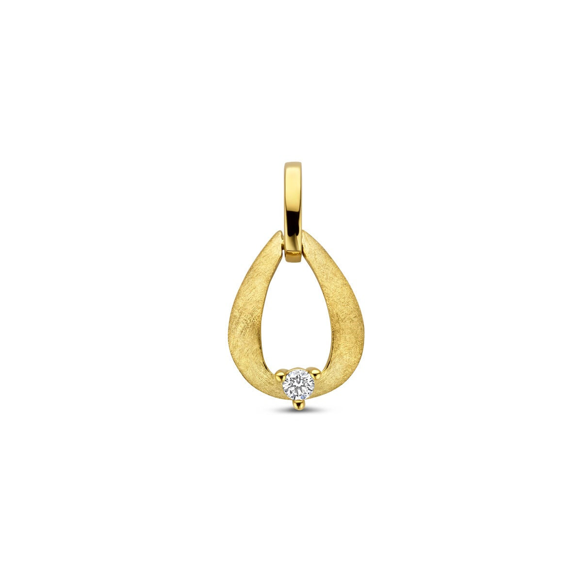 Hänger aus 14k Gelbgold in Tropfenform mit einem kleinen Diamanten