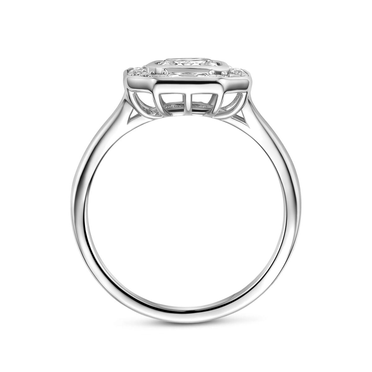 Rhodinierter 925er Silberring mit Zirkonia-Entourage