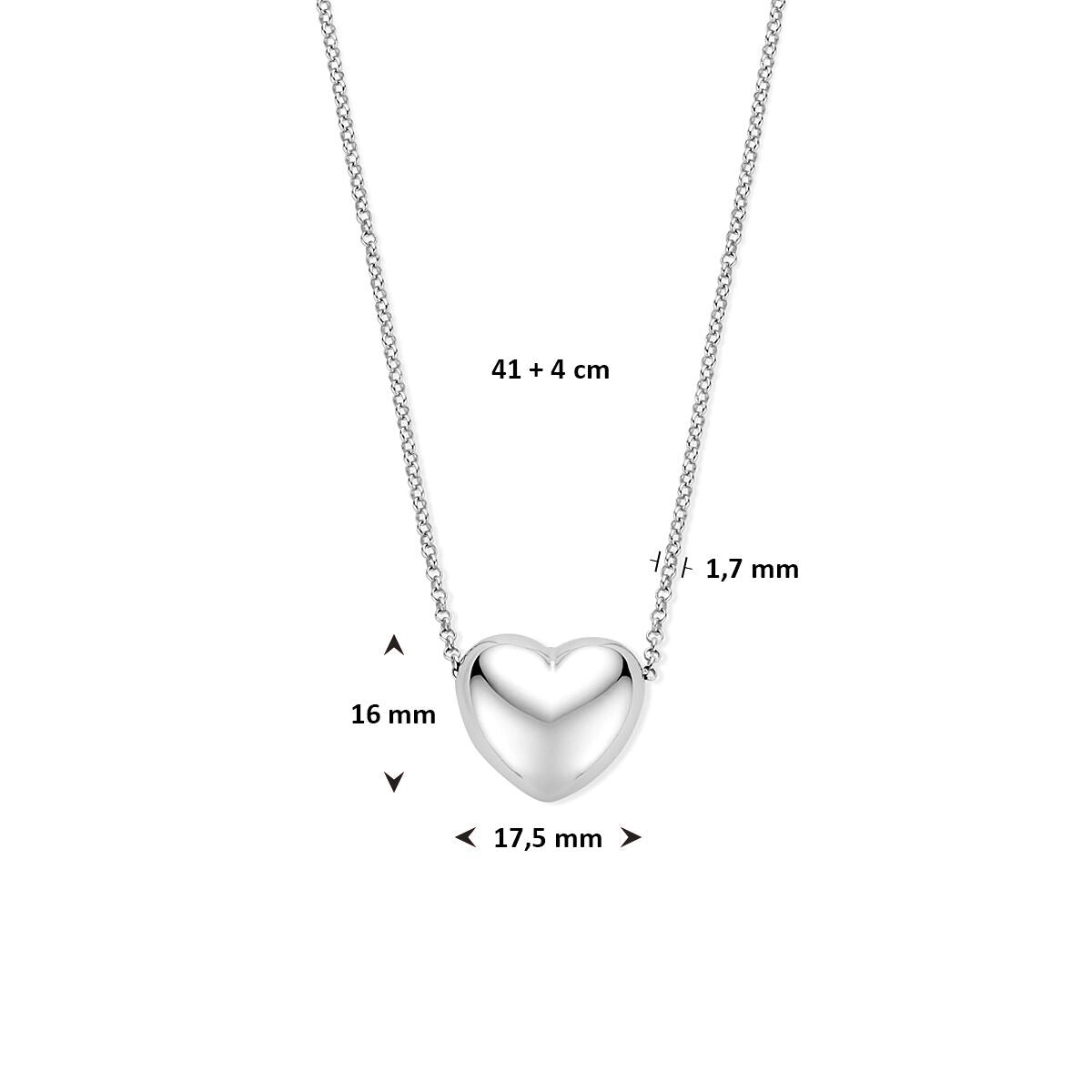 Silberne Halskette mit Herz – rhodiniertes 925er Silber 41 + 4 cm