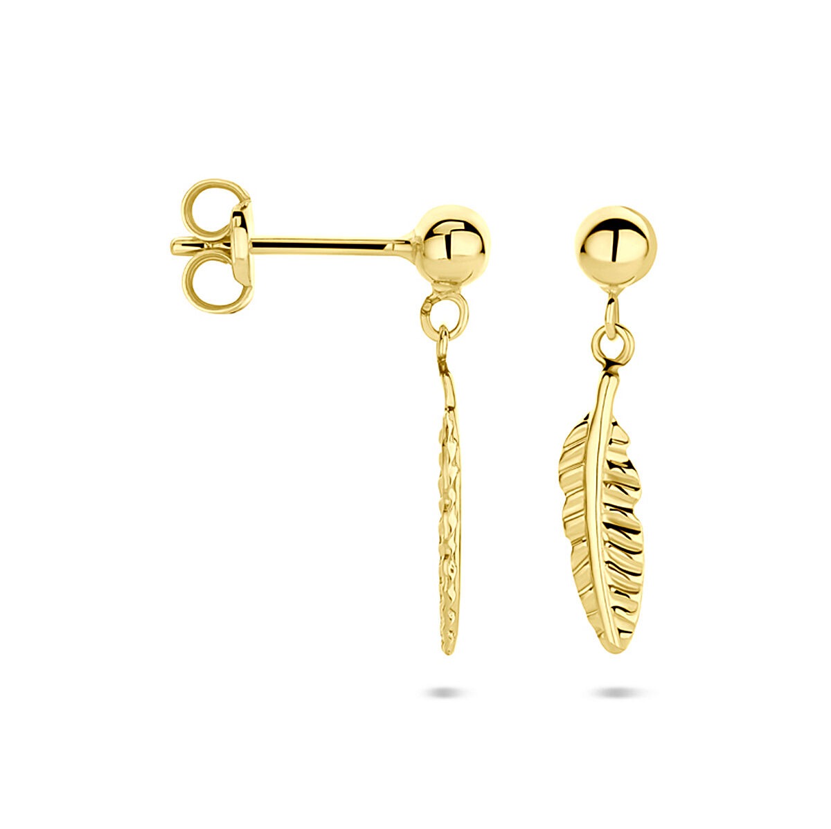 14 Karat Gelbgold-Ohrhänger in Federform, 17 mm