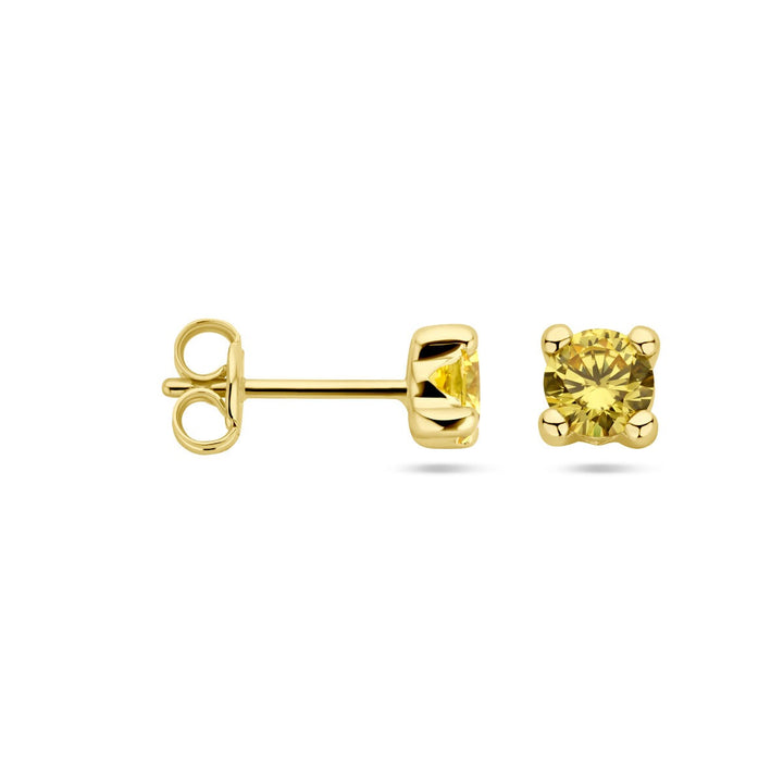 14k Geelgouden oorknoppen uitgevoerd met synthetisch citrien.