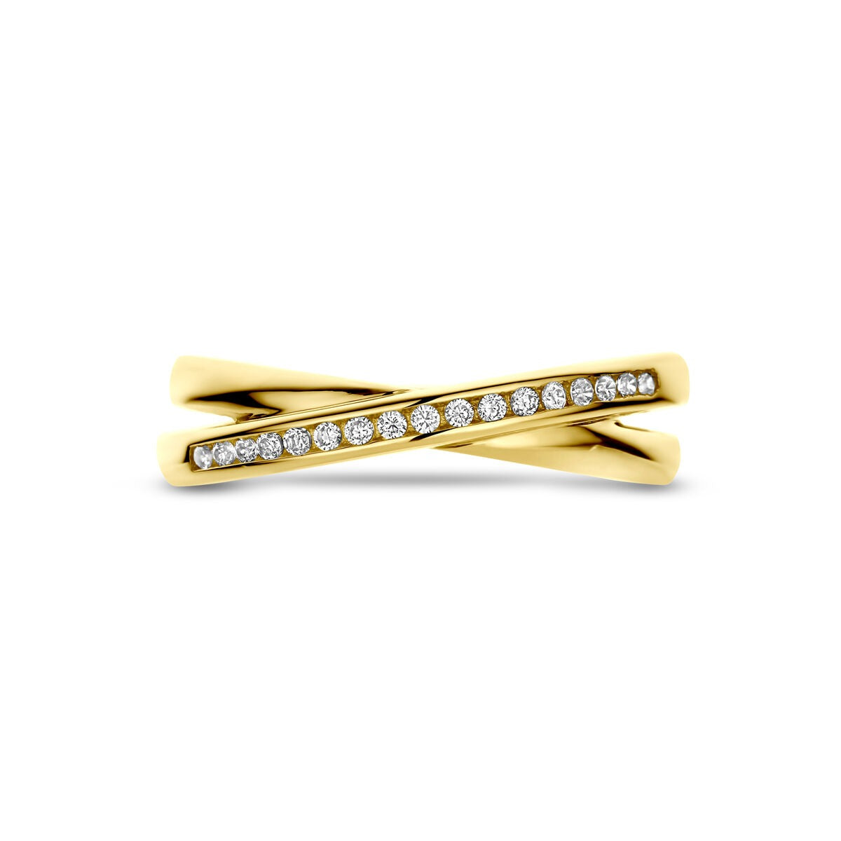 Damenring aus 14 Karat Gelbgold mit Zirkonia – Brillantschliff in Reihenfassung