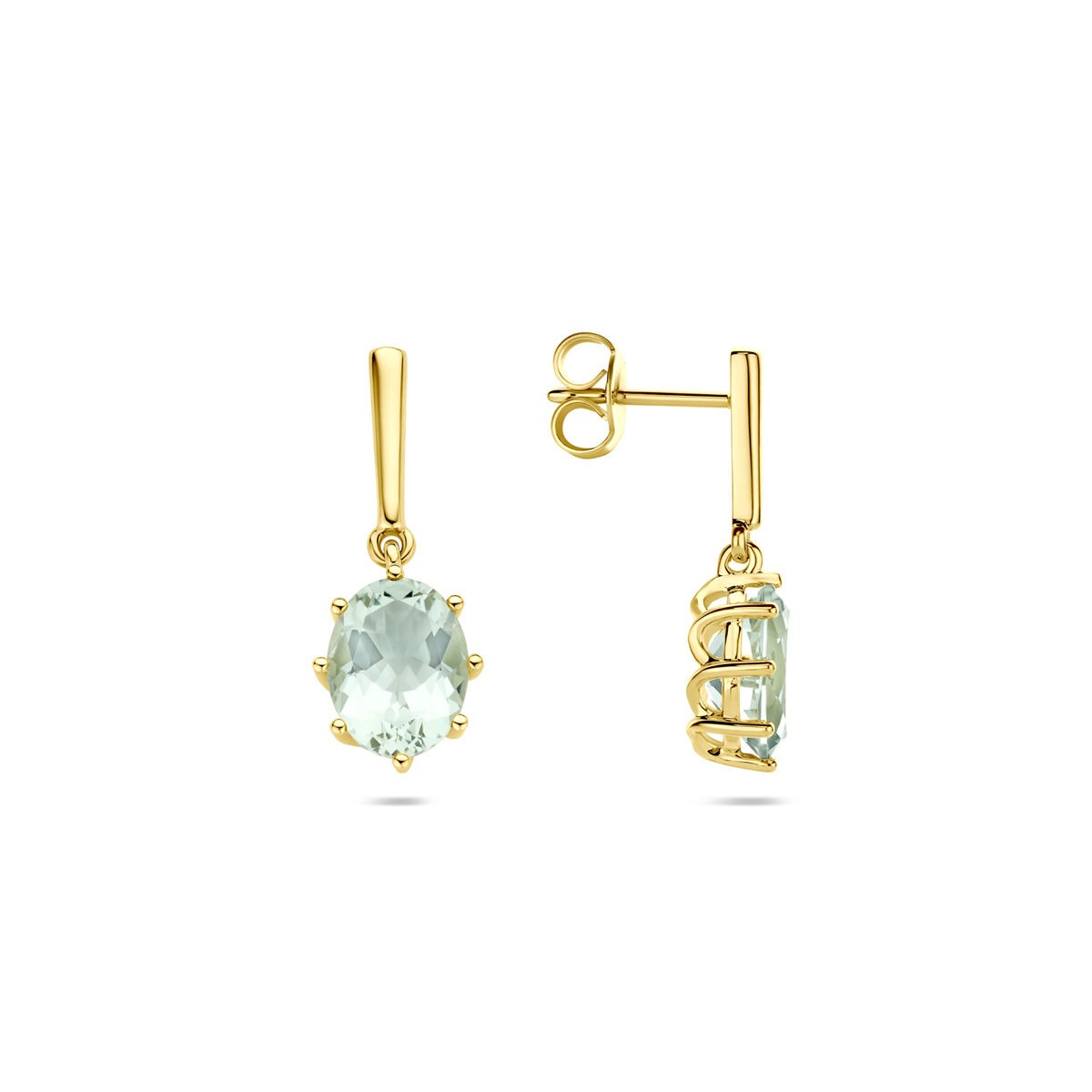 14k Gelbgold-Ohrhänger mit grünem Amethyst – oval geschliffene Entourage