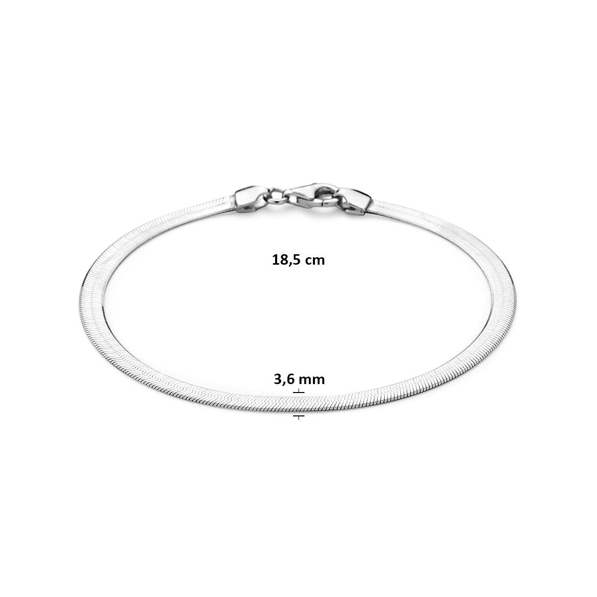 Rhodiniertes 925er Silberarmband für Damen mit flacher Schlangenkette