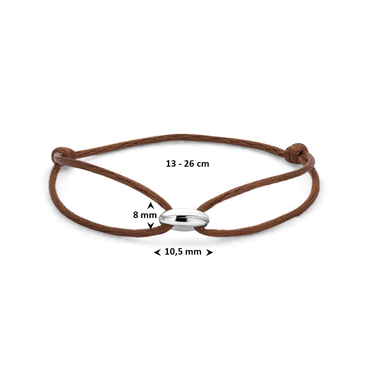 Bruine satijnen armband met zilveren koffieboon