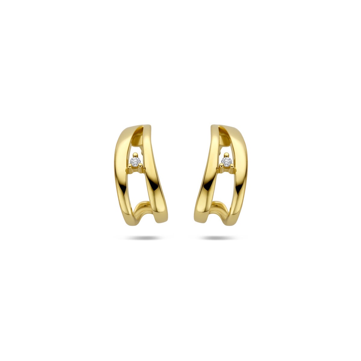 Ohrringe aus 14 Karat Gelbgold mit einem kleinen Diamanten in der Mitte