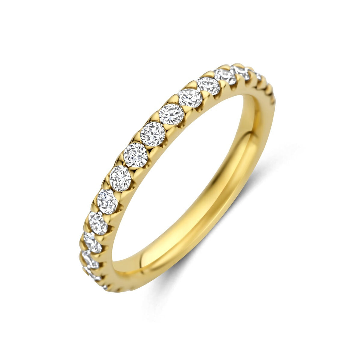 Damenring aus 14k Gelbgold mit lab-grown Diamanten in einer Reihe angeordnet