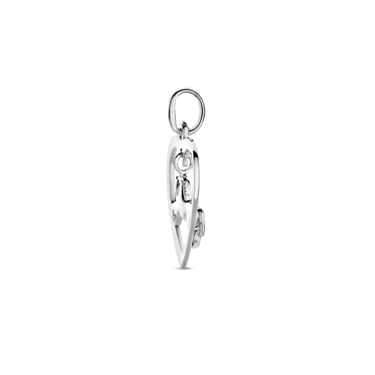 Silberner Kinderanhänger Herz mit Pferd – rhodiniertes 925er Silber, 20 mm hoch