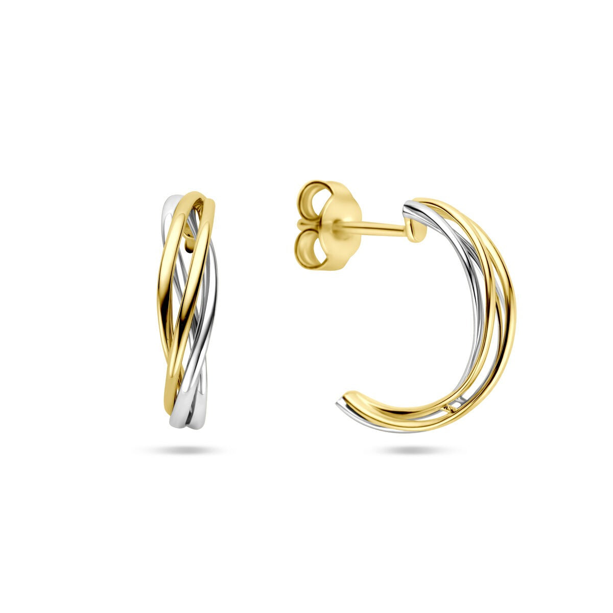 Bicolor-Goldohrringe 14 Karat Gelb- und Weißgold 17 mm