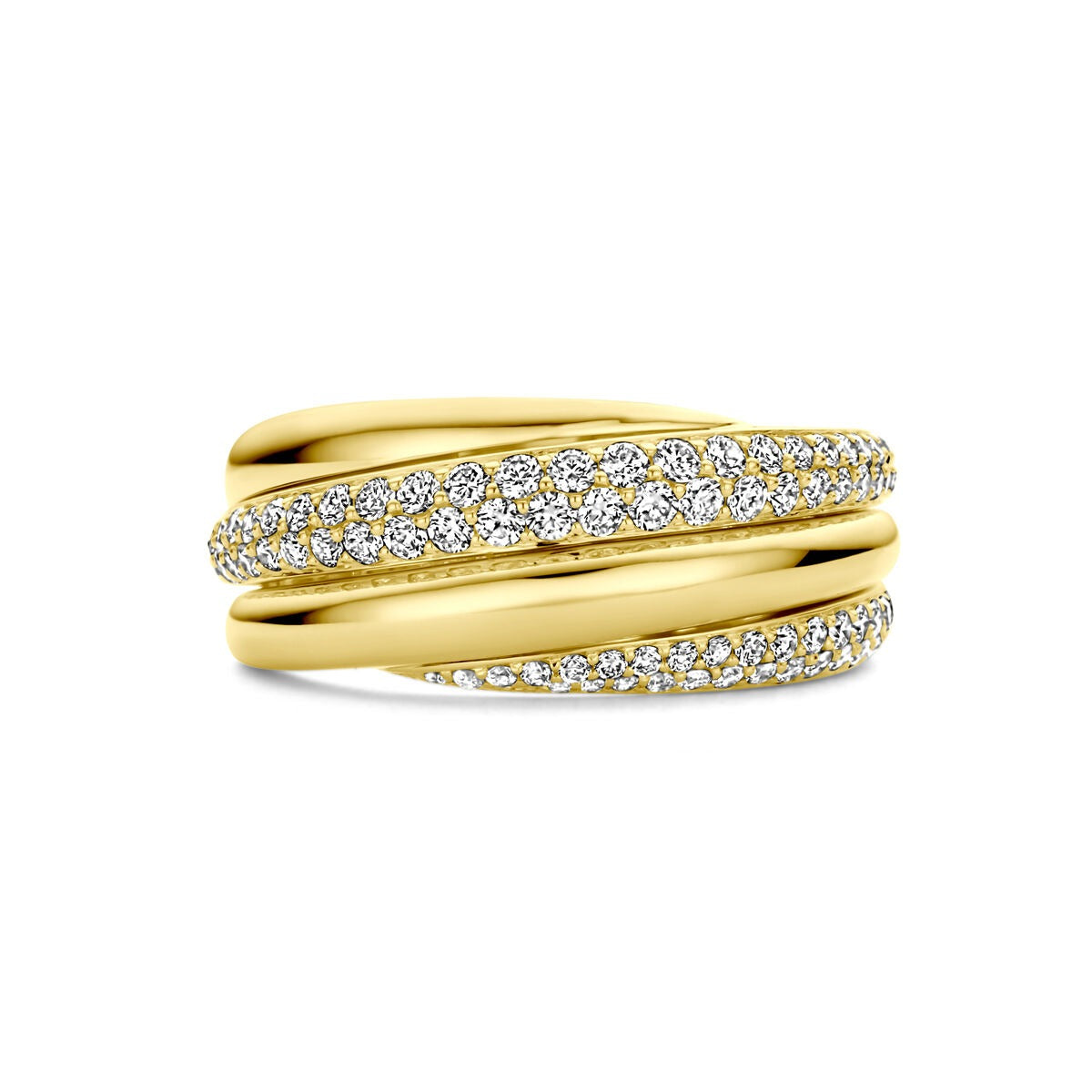 Bicolor Ring aus 14k Gold mit Diamanten, 8 mm breit, geschwungenes Design mit funkelnden Steinen