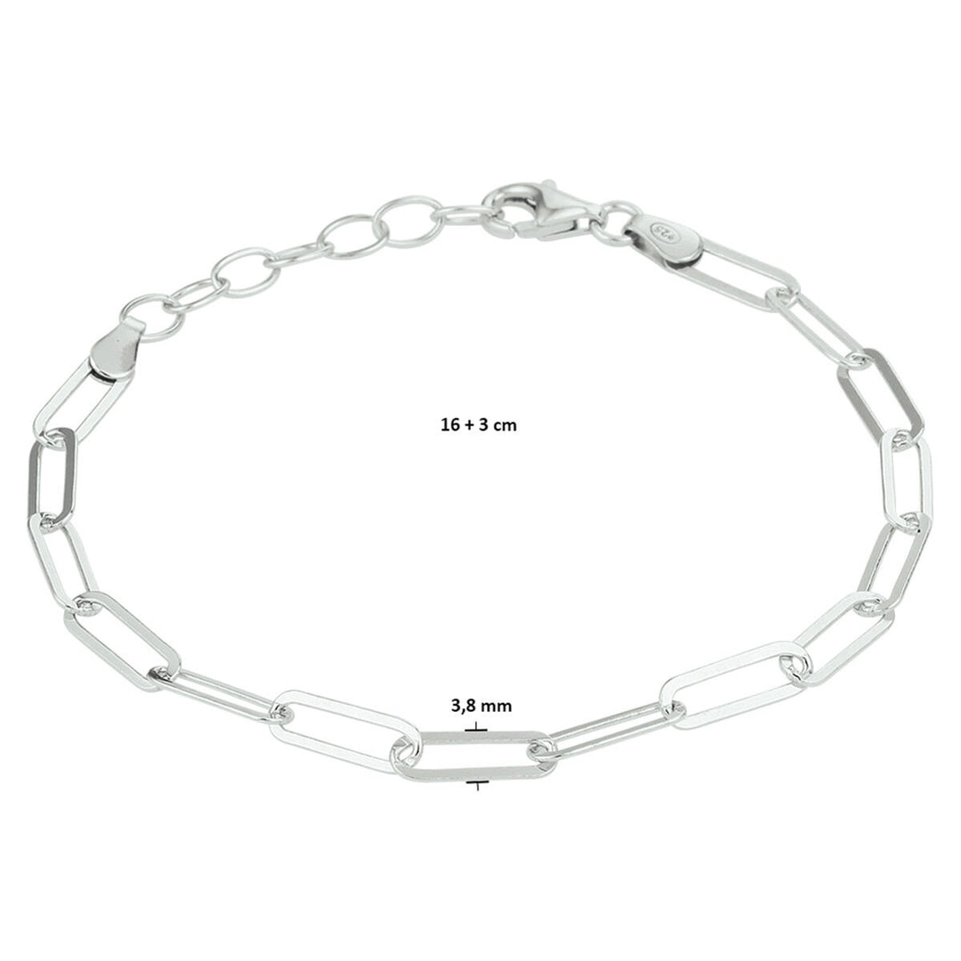 Armband Büroklammer Flachrohr 3,8 mm 16 + 3 cm Silber rhodiniert