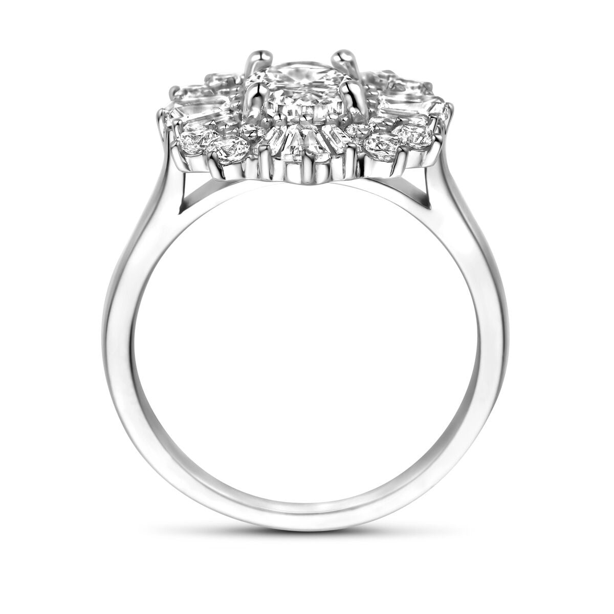 Damenring aus Silber mit ovalem Zirkonia – rhodiniertes 925er Silber, 14,5 mm breit