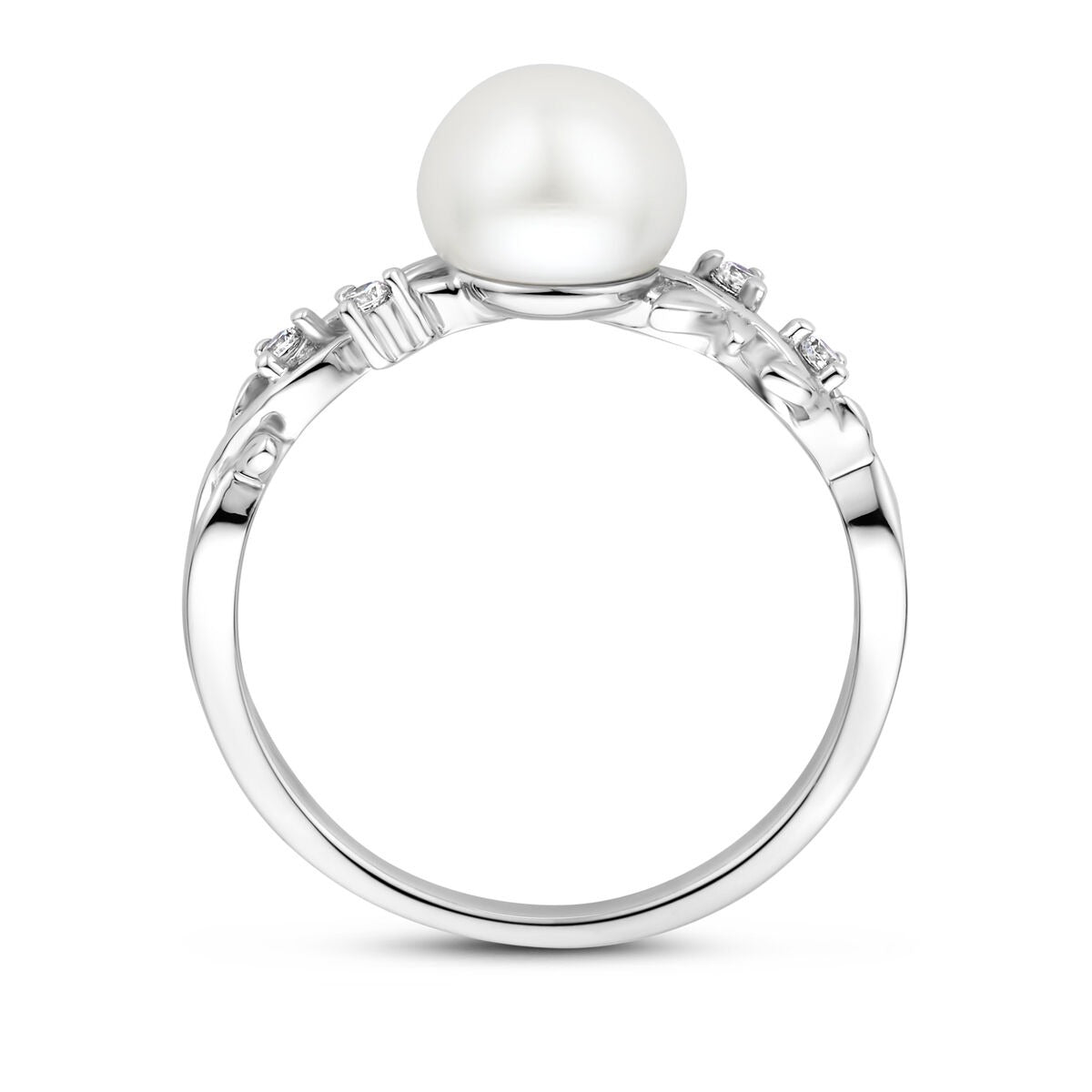 Silberring mit Zirkonia und Süßwasserperle – rhodiniertes 925er Silber