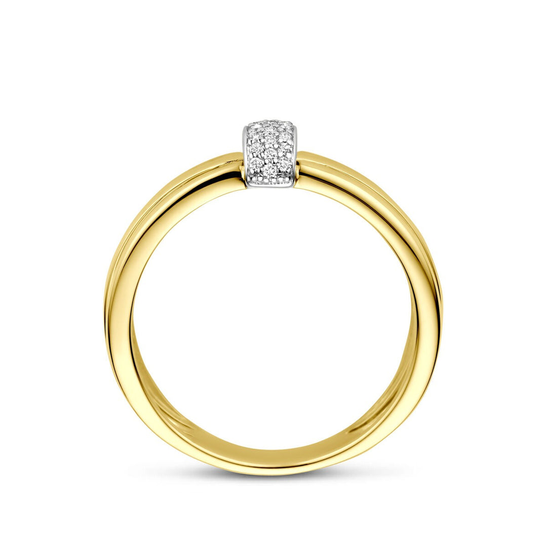 Bicolor ring – 14k geel- en witgoud met diamant, 7 mm breed