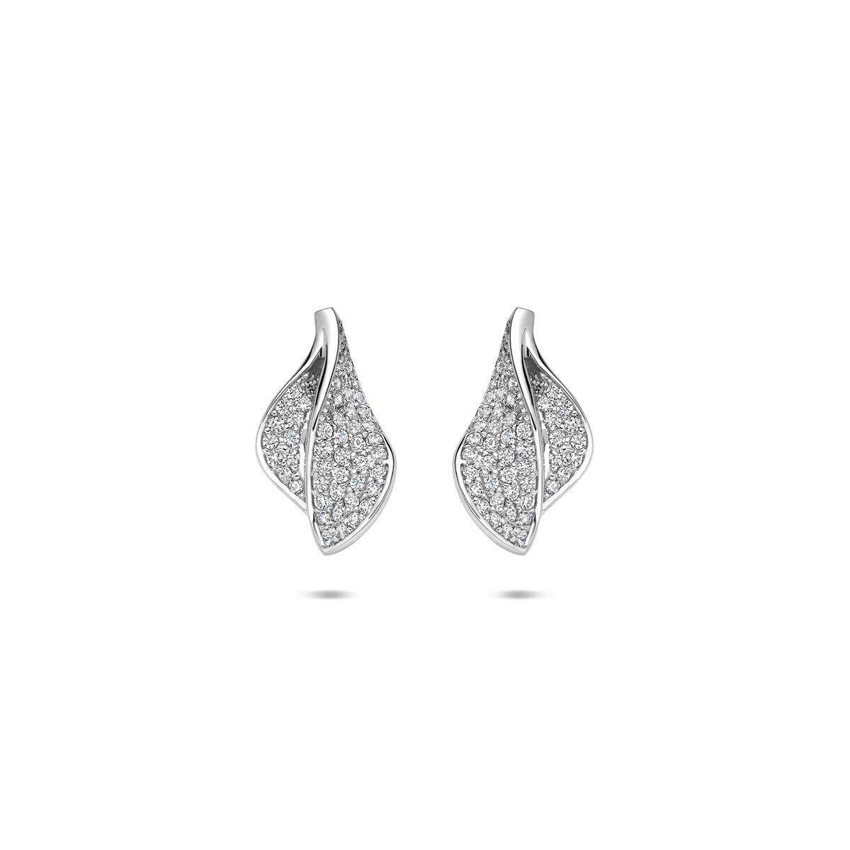 Ohrringe aus rhodiniertem 925 Silber in Blattform mit Zirkonia-Steinen