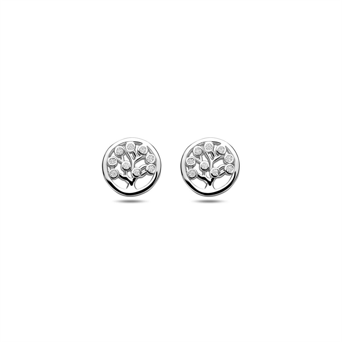 Silberne Ohrstecker aus rhodiniertem 925 Silber mit Zirkonia und Baumdesign