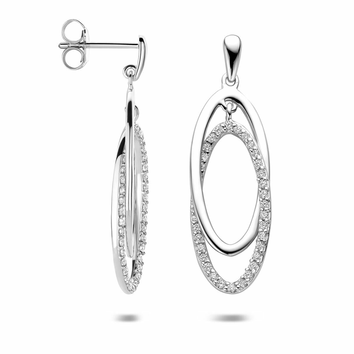 Silberne Ohrhänger mit Zirkonia – ovales rhodiniertes Design 35 mm
