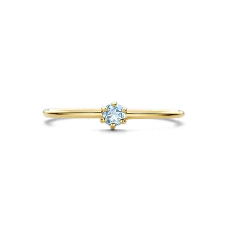 Ring mit Geburtsstein Aquamarin März 14K Gelbgold