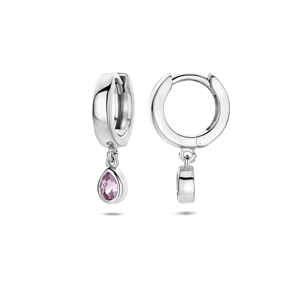 Rhodinierte 925er Silber Klappcreolen mit rosa Zirkonia