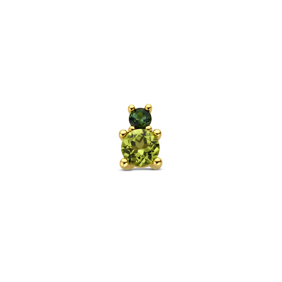 Hänger aus 14k Gelbgold mit einem grünen Turmalin und einem Peridot in runder Form