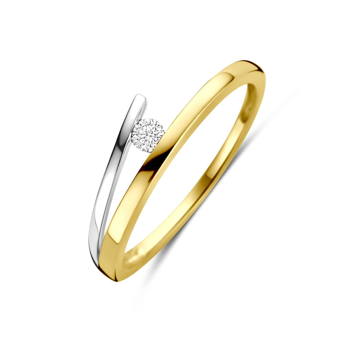 Bicolor Damenring aus 14k Gelb- und Weißgold mit einem kleinen Diamanten